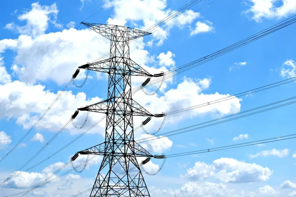 Infrastructure électrique sous l'effet de la chaleur extrême, avec transformateurs et lignes de distribution visibles da