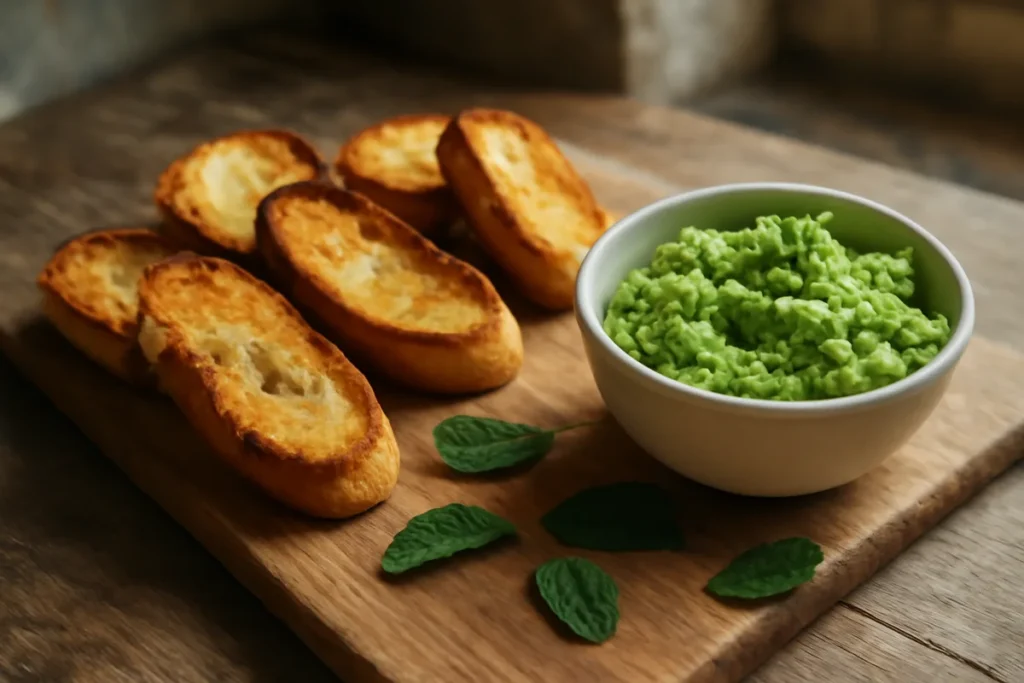Crostini petits pois et menthe: recette riche en protéines pour un encas énergisant
